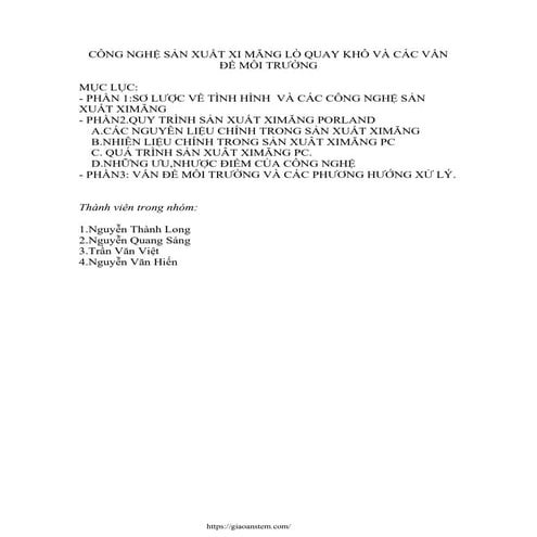 Công nghệ sản xuất xi măng lò quay khô và các vấn để môi trường