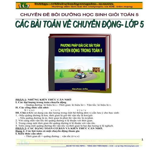 Phương pháp giải các bài toán chuyển động cho học sinh giỏi Toán 5