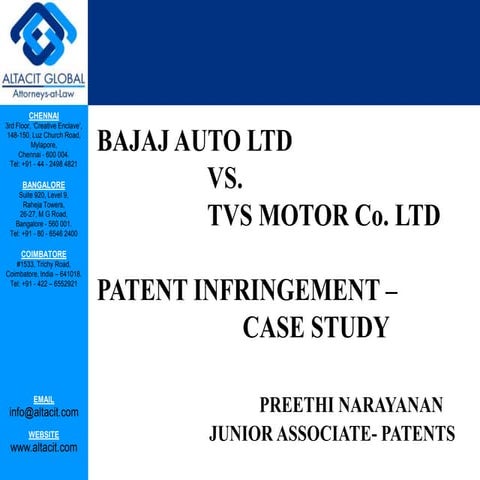 Bajaj vs tvs   patent infringement - case study