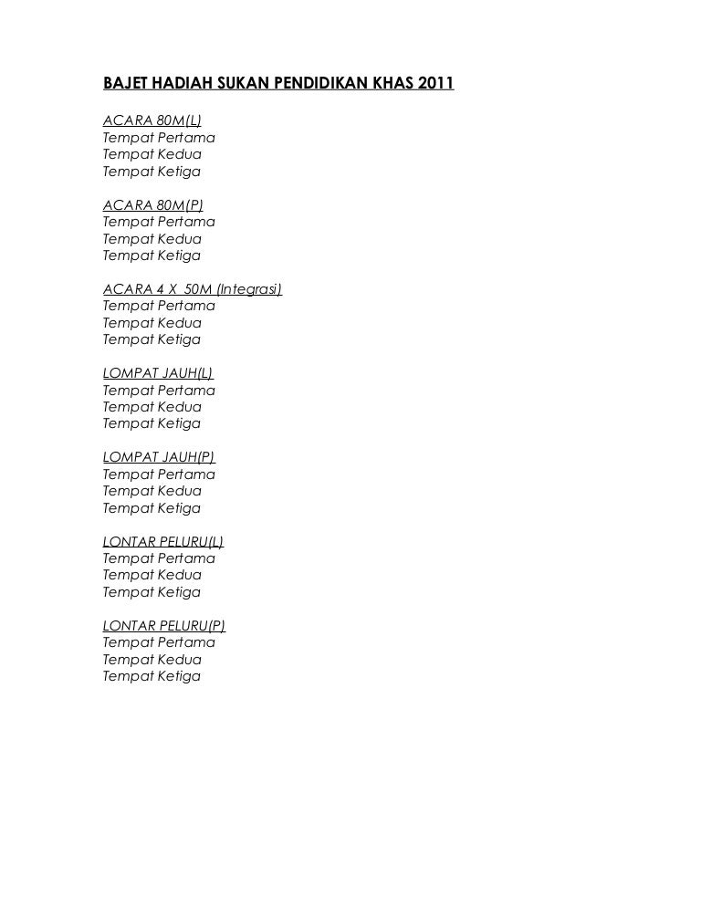 Bajet Hadiah Sukan Pendidikan Khas 2011