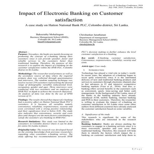 Impact of Electronic Banking on Customer satisfaction | PDF