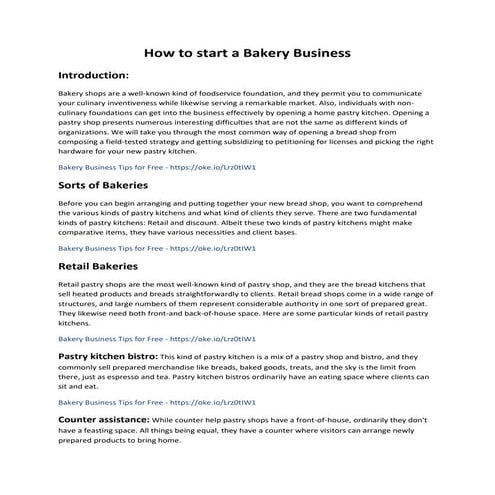 How to start a Bakery business