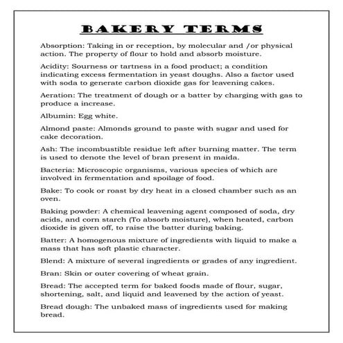 Bakery terminology