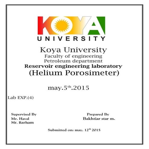helium porosimeter (Reservoir lab)