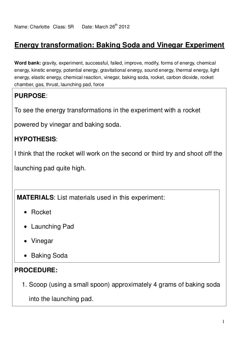 Baking Soda And Vinegar Experiment Report