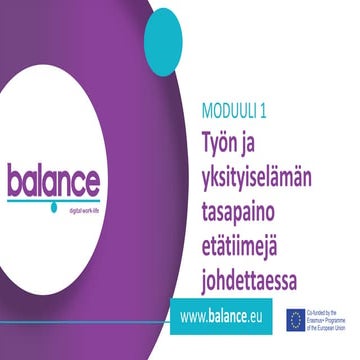 Balance - Moduuli 1 FIN Työn ja yksityiselämän tasapaino etatiimejä johdettae...