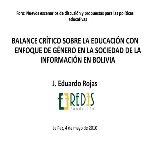 Balance crítico sobre la educación con enfoque de género en la sociedad de la información en bolivia