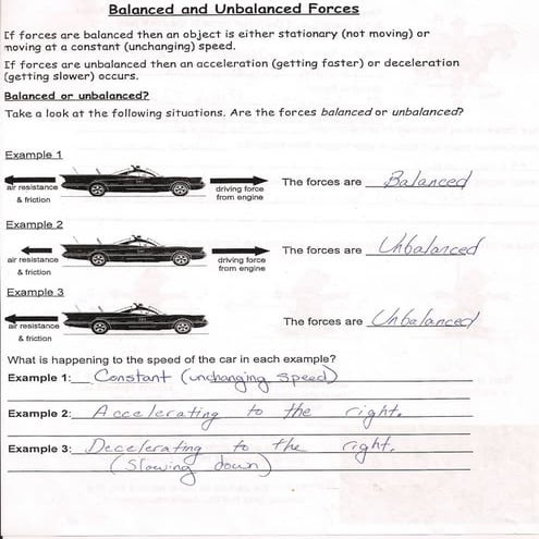 Balanced and unbalanced forces wkst key | PDF