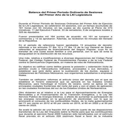Balance Del Primer Periodo Ordinario De Sesiones