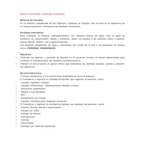 Balance de líquidos y pérdidas insensibles