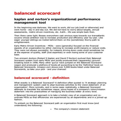 Balanced scorecard