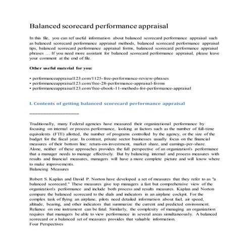 Balanced scorecard performance appraisal