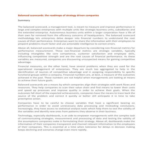 Balanced scorecards: strategic performance management