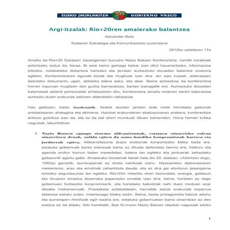 Argi-itzalak: Rio+20ren amaierako balantzea