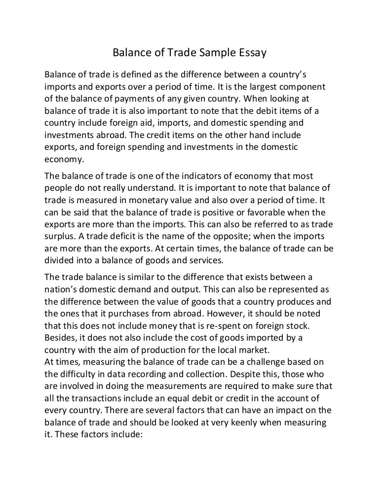 Balance of trade sample essay