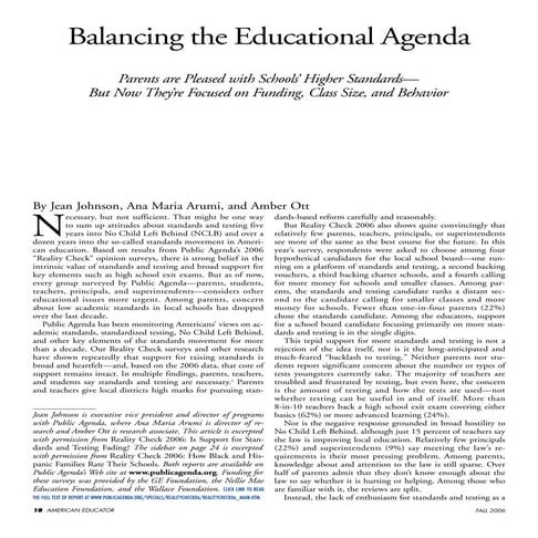 Balancing the Educational Agenda