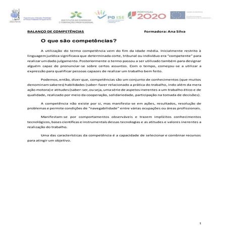 Balanço de competências                                                      ...