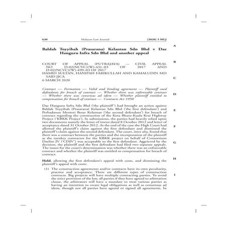 Baldah Toyyibah (Prasarana) Kelantan Sdn Bhd v Dae Hanguru Infra Sdn Bhd and ...