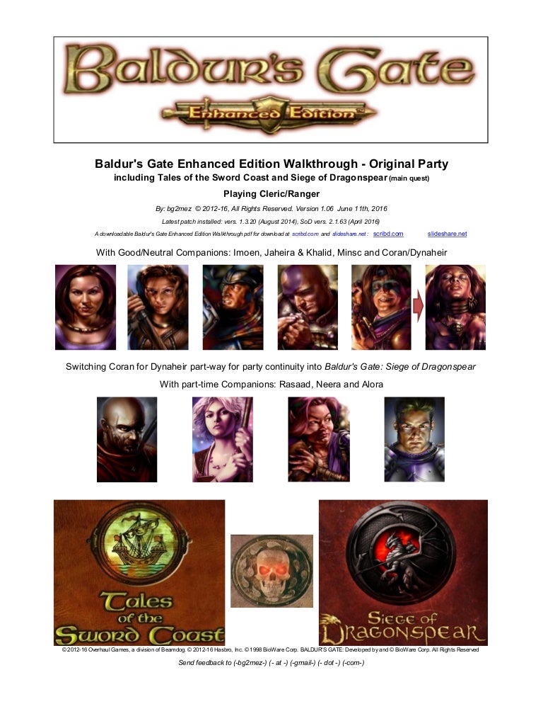 Baldur S Gate Enhanced Edition Walkthrough Original Party