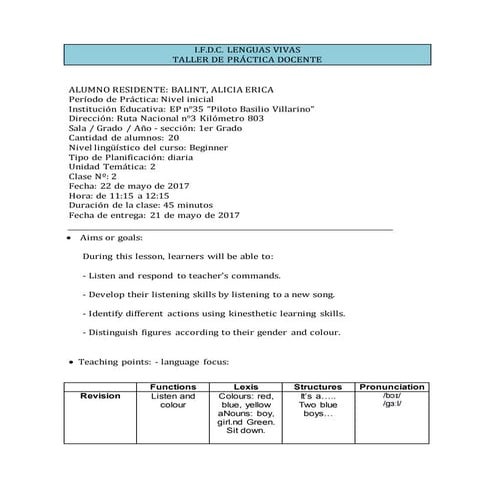 Initial level - Lesson Plan 2