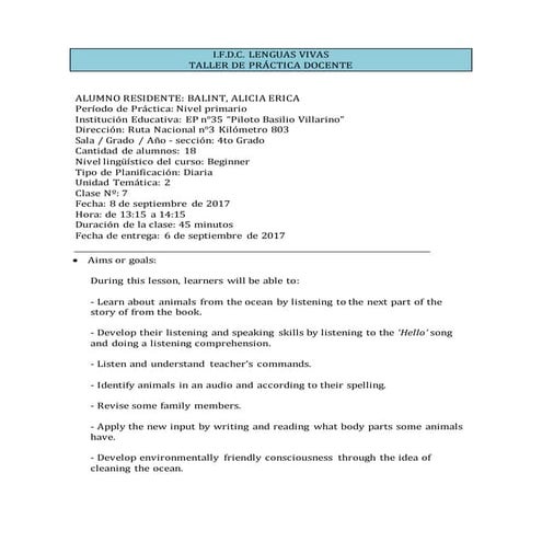 Primary Level - Lesson Plan 7