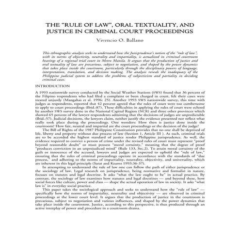 THE RULE OF LAW, ORAL TEXTUALITY, AND JUSTICE IN CRIMINAL COURT PROCEEDINGS