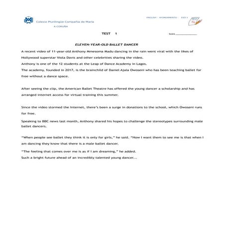 Reading Tasks-Nigerian ballet dancer