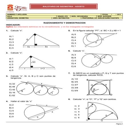 Balotario de geometria agosto  2013