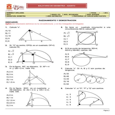 Balotario de geometria agosto  2013 seleccion