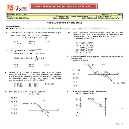 Balotario de trigonometria junio  2013 seleccion