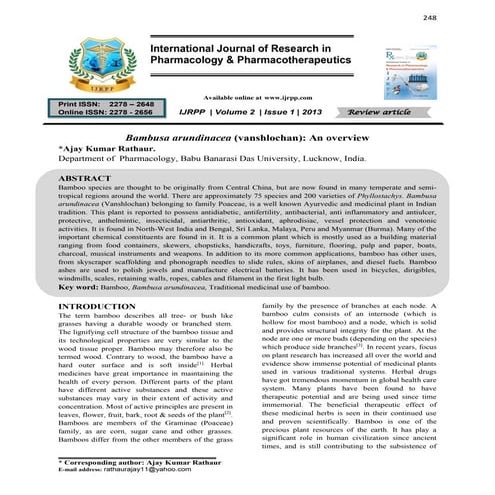 Bambusa atundinacea (vanshlochan) an overview ijrpp
