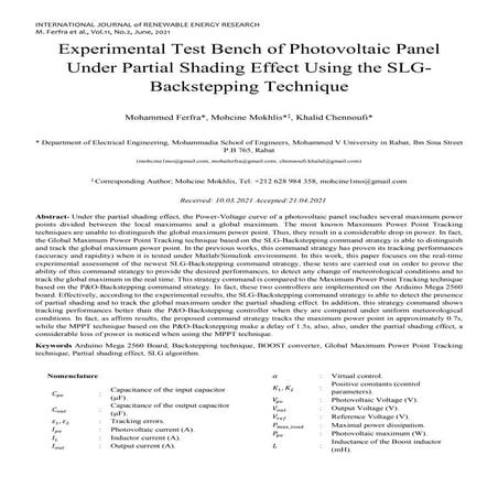 Banc d'essai expérimental de panneau photovoltaïque