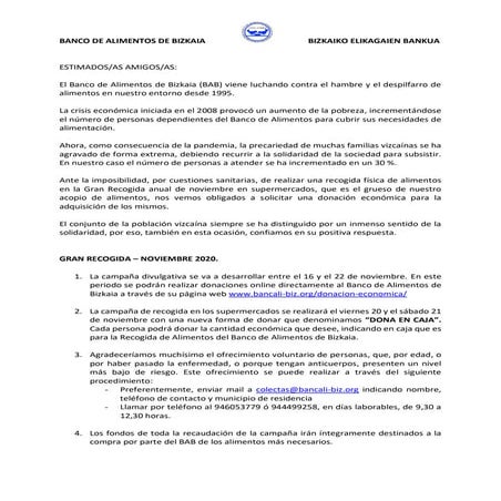 Banco de alimentos de Bizkaia - Bizkaiko Elikagaien Bankua