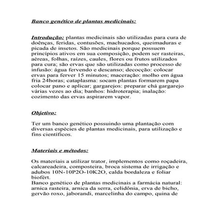Banco genético de plantas medicinais