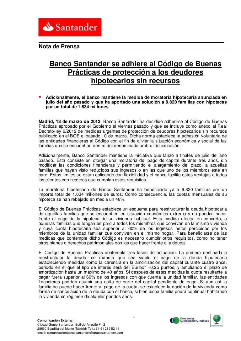 Banco Santander se adhiere al Código de Buenas Prácticas de protecció…