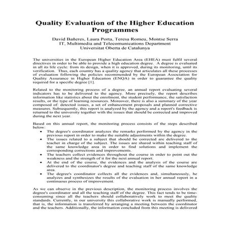 Quality Evaluation of the Higher Education Programmes