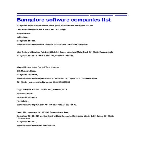 Bangalore software companies list