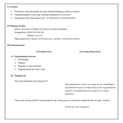 Masusing Banghay-Aralin