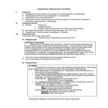 Banghay Aralin sa Filipino V
