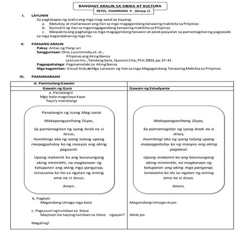 Banghay aralin sa sibika at kultura