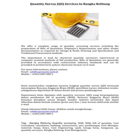 Bangka belitung quantity surveyor