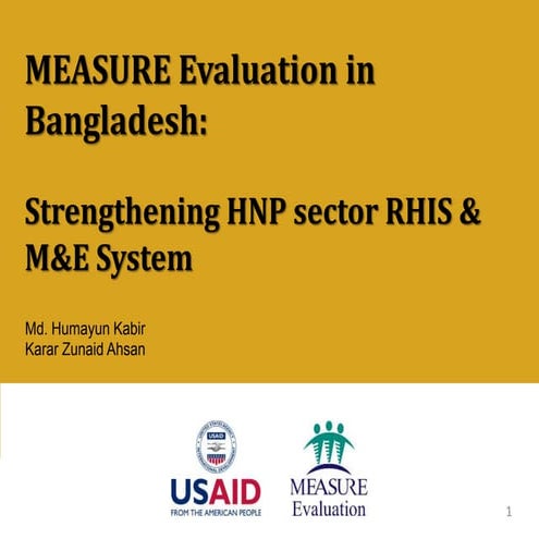 MEASURE Evaluation in Bangladesh: Strengthening HNP sector RHIS & M&E System