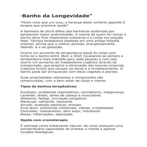 BANHO DA LONGEVIDADE