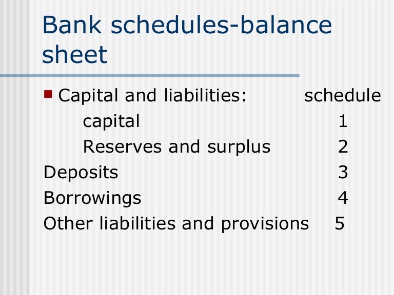 Bank Schedules Balance Sheet