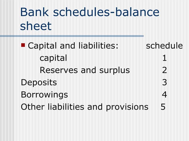Bank Schedules Balance Sheet | PPT