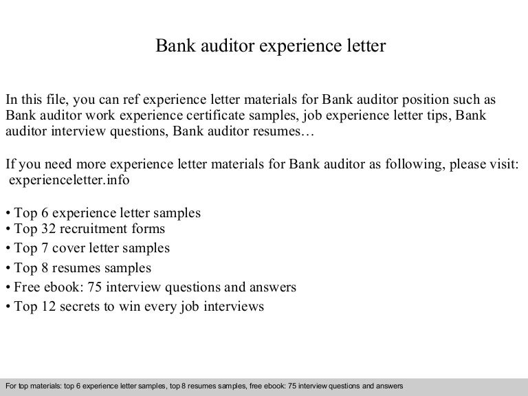 Bank auditor experience letter