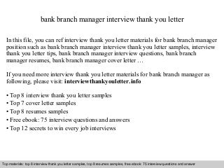 sample bank branch manager cover letter