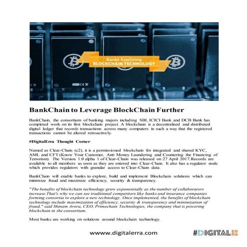 Bank chain to leverage blockchain further