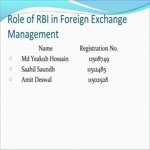 Rule of RBI in Foreign Exchange market / management