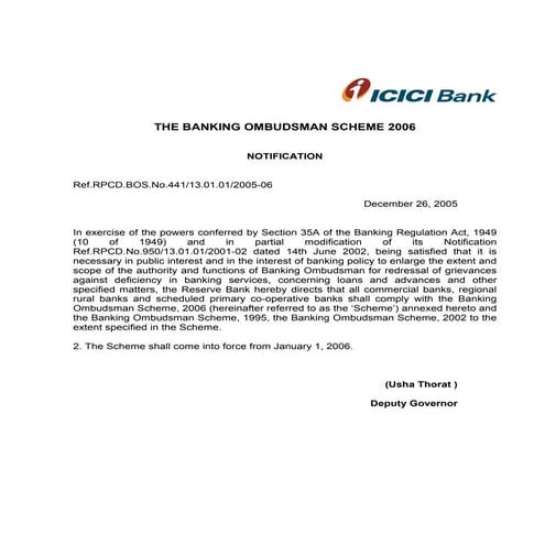 Banking Ombudsman Scheme